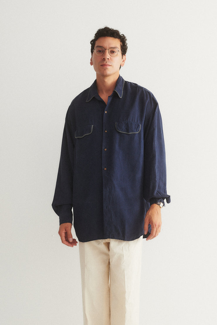Piped Pocket Silk Button Down - Desert Vintage
