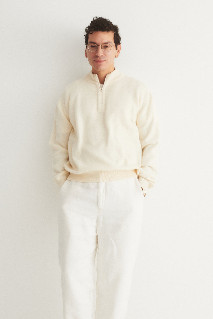 Ivory Cashmere Zip Front Pullover - Desert Vintage