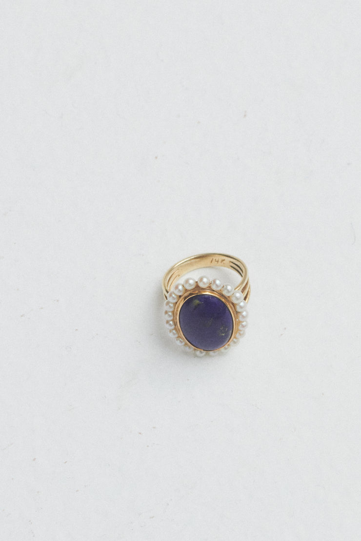 Lapis Lazuli and Pearl Ring - Desert Vintage