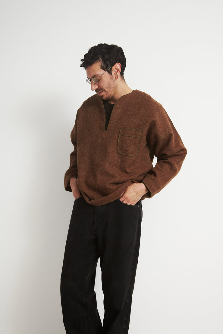 Brown Woven Wool Pullover - Desert Vintage