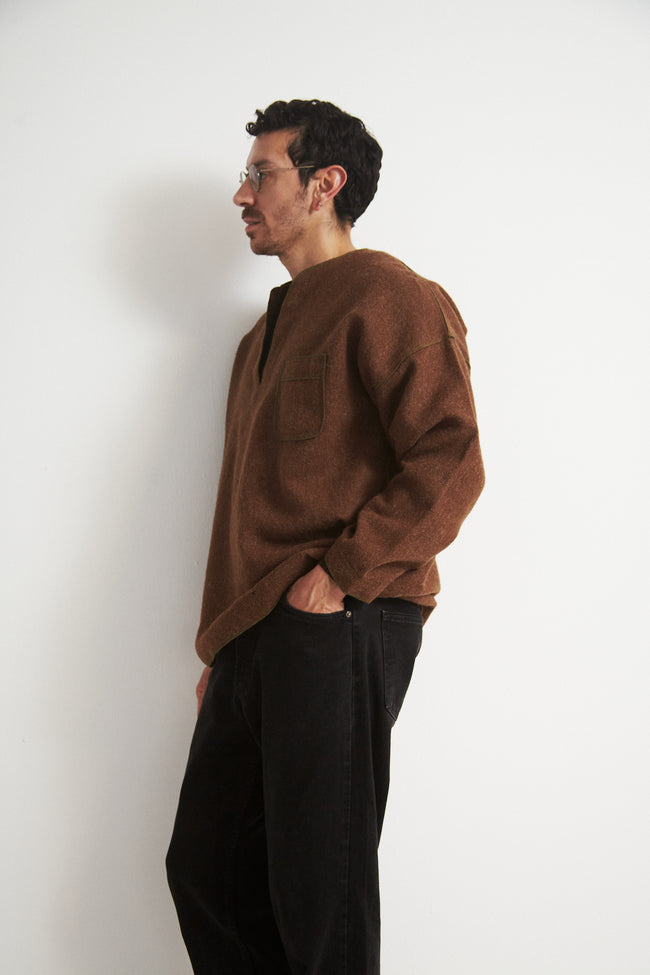 Brown Woven Wool Pullover - Desert Vintage