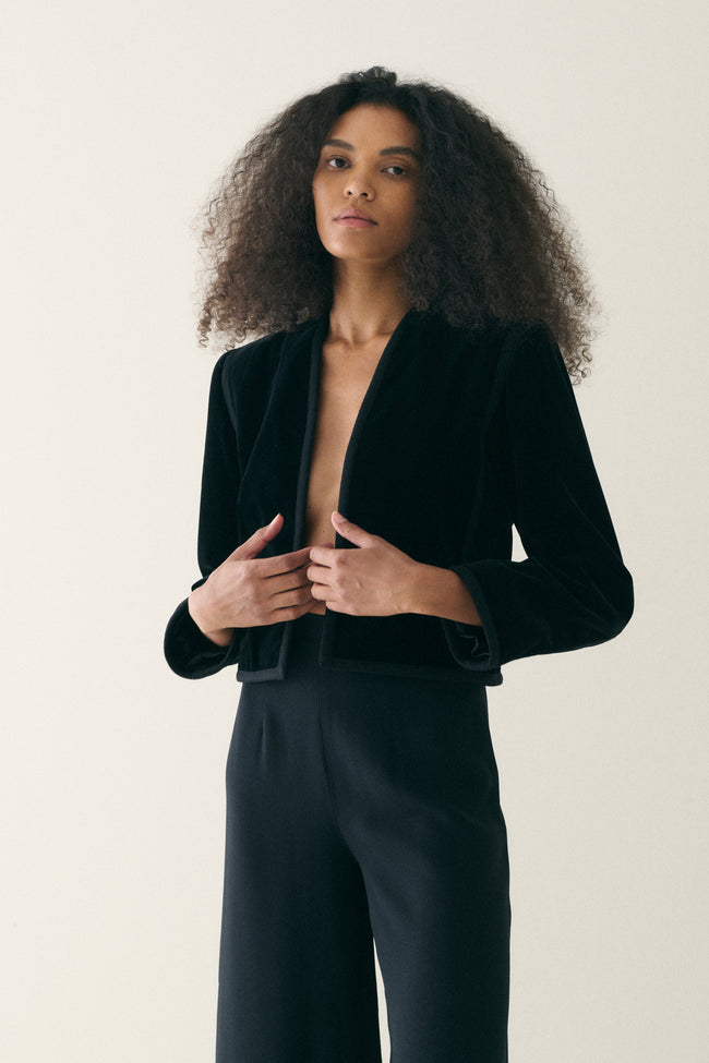 YSL Cropped Velvet Jacket - Desert Vintage