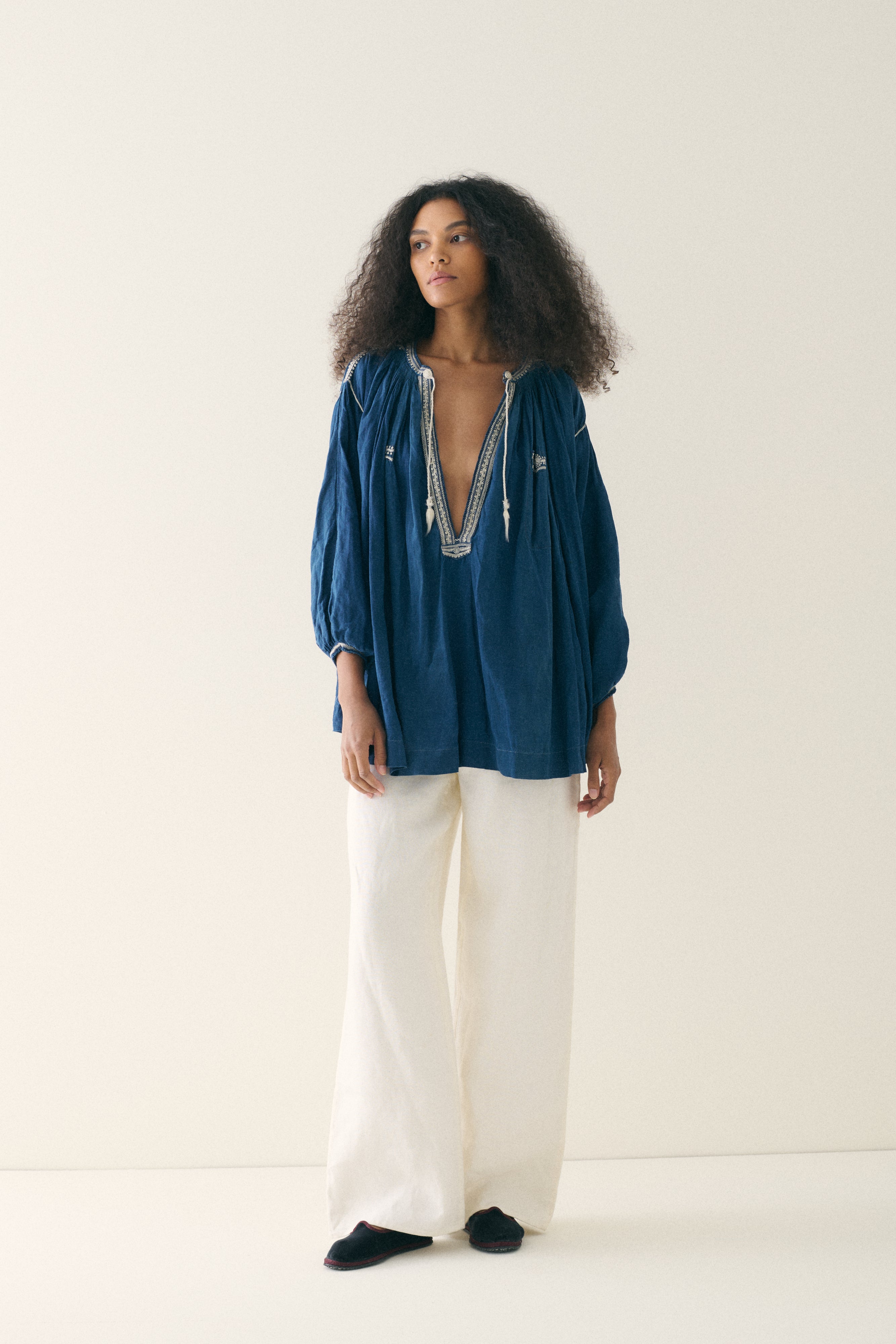 Antique Indigo Cotton Blouse - Desert Vintage