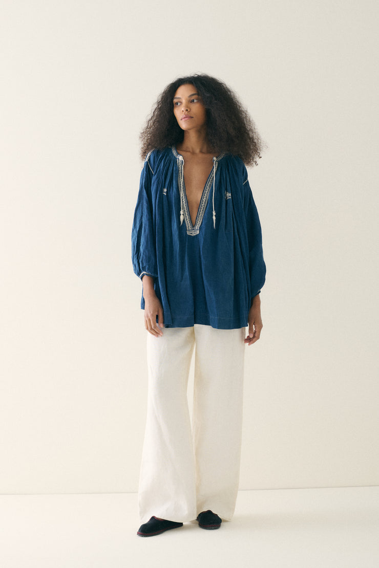 Antique Indigo Cotton Blouse - Desert Vintage
