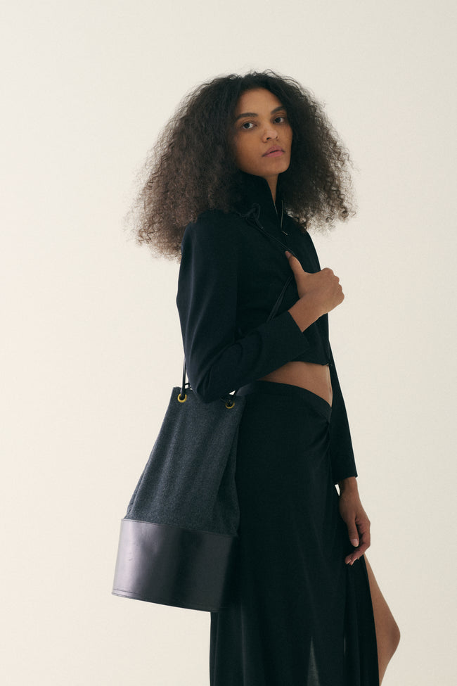 Isaac Mizrahi Wool and Leather Bucket Bag - Desert Vintage