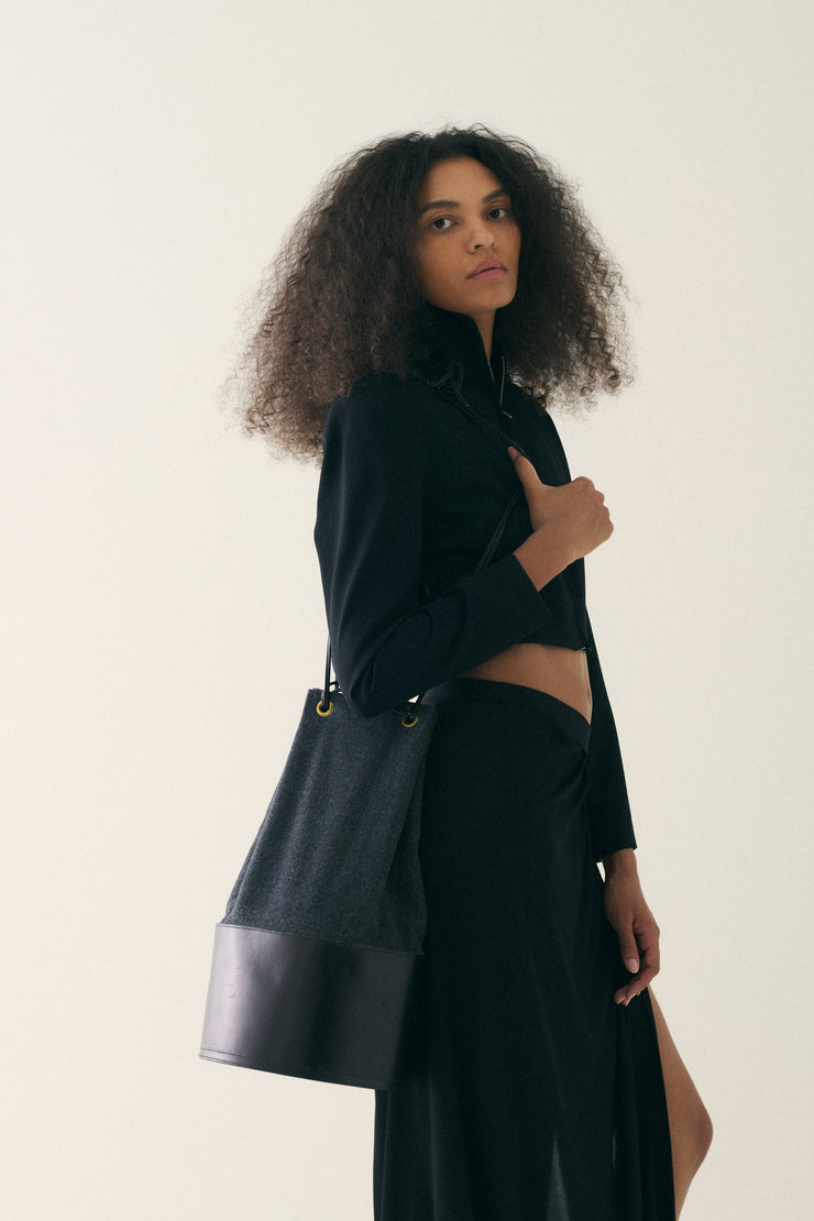Isaac Mizrahi Wool and Leather Bucket Bag - Desert Vintage