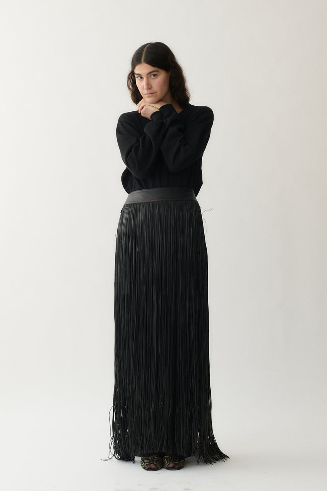 Italian Leather Fringe Skirt - Desert Vintage