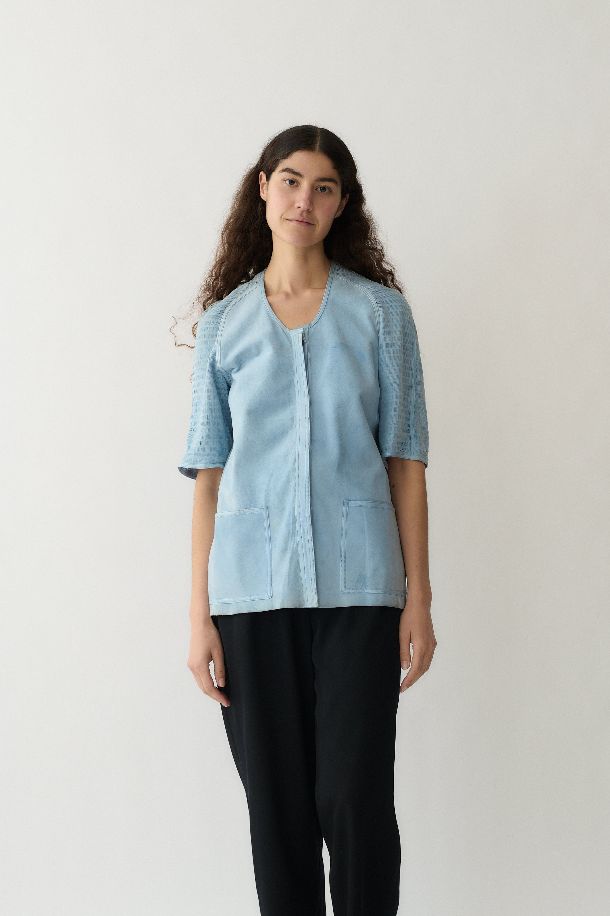 1970s Fendi Blue Suede Blouse - Desert Vintage