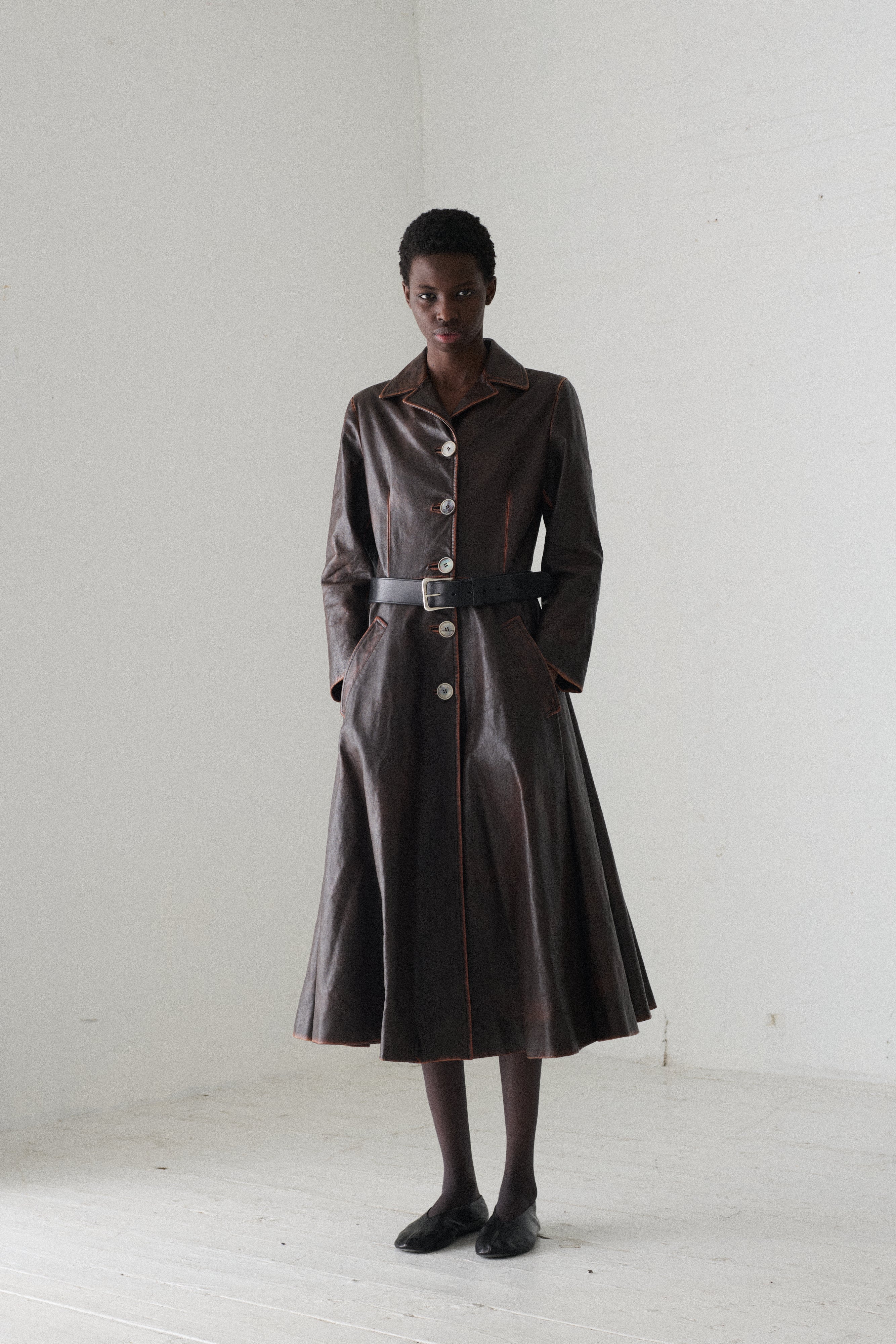 Prada Leather Swing Coat - Desert Vintage