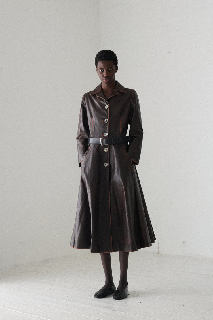 Prada Leather Swing Coat - Desert Vintage