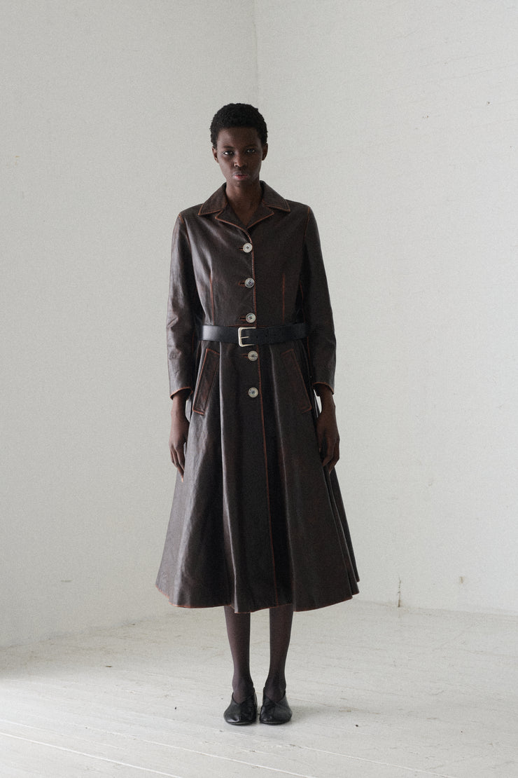 Prada Leather Swing Coat - Desert Vintage