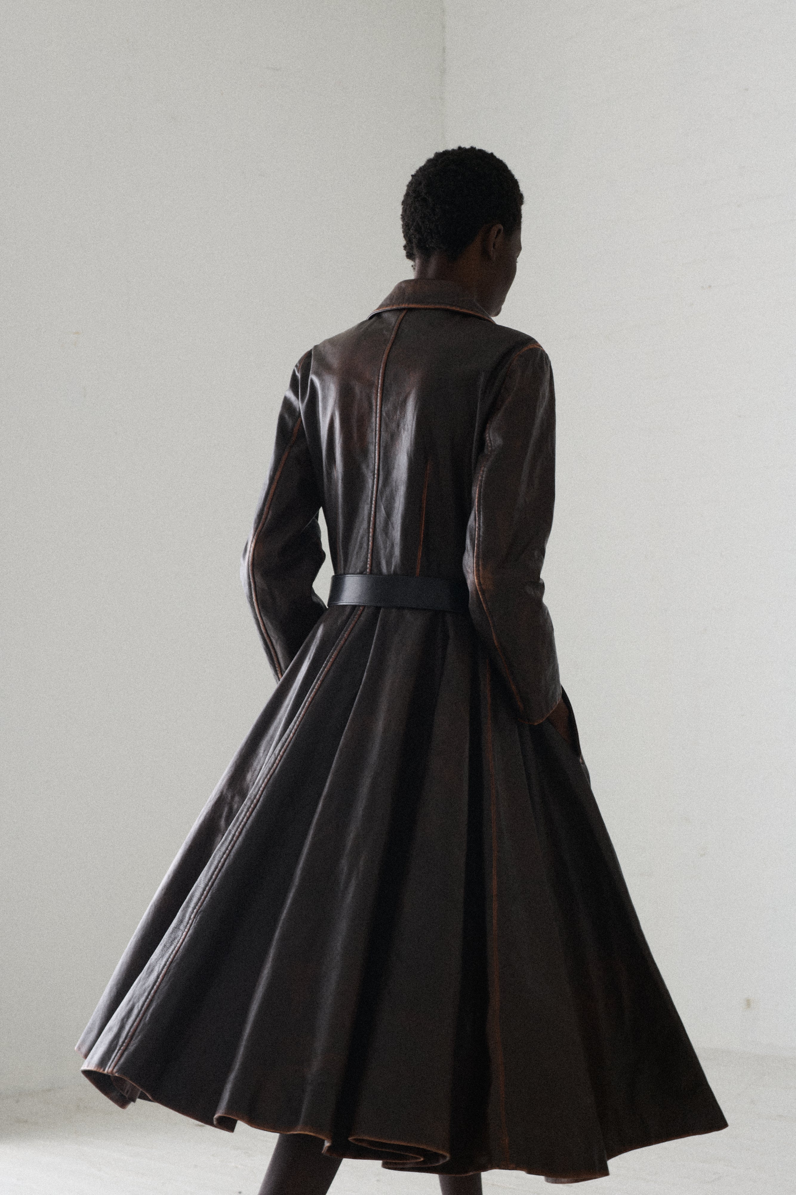 Prada Leather Swing Coat - Desert Vintage