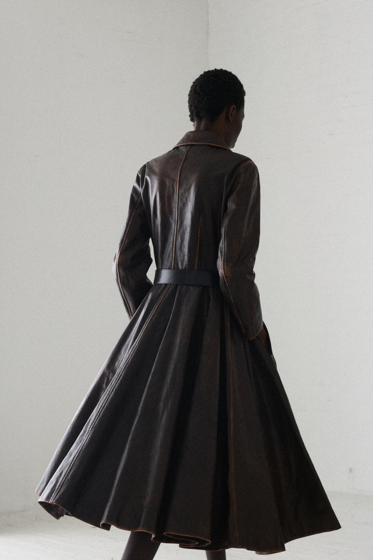 Prada Leather Swing Coat - Desert Vintage