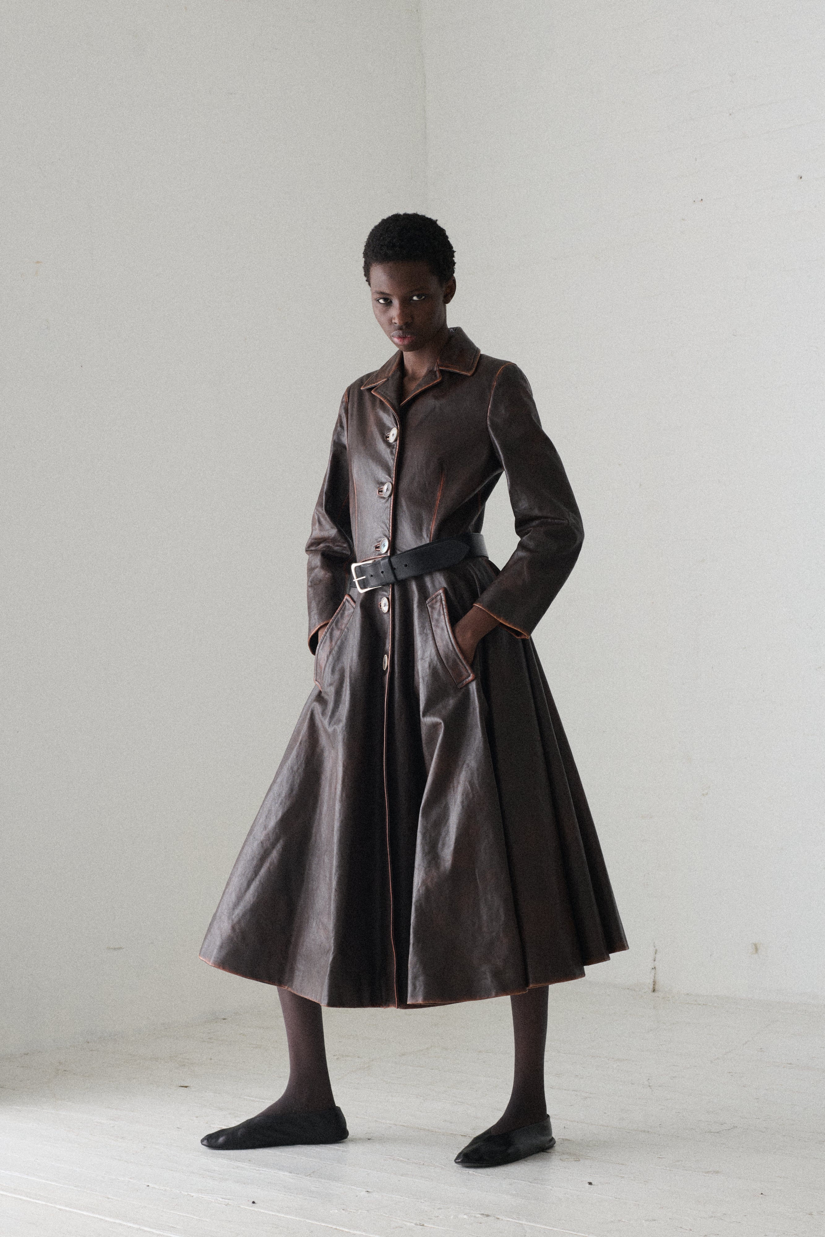 Prada Leather Swing Coat - Desert Vintage