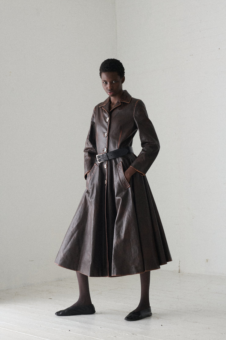 Prada Leather Swing Coat - Desert Vintage