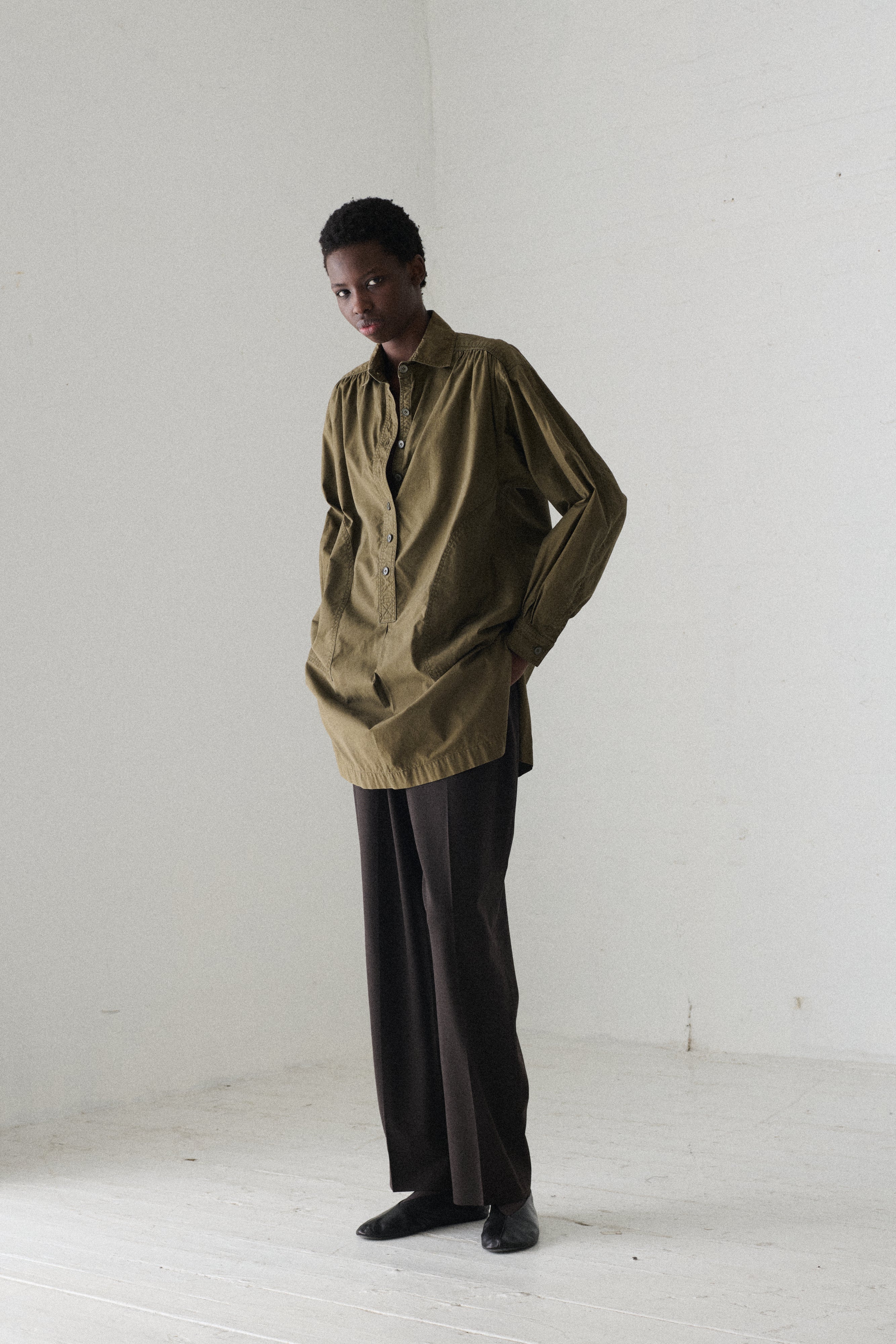1970s Ysl Olive Cotton Tunic - Desert Vintage