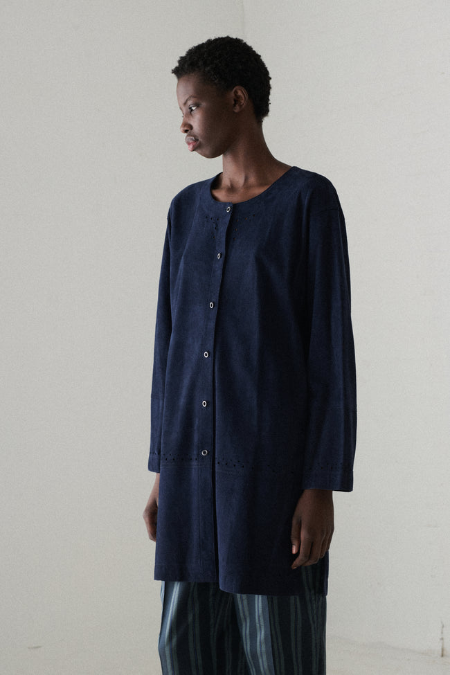 Jean Muir Navy Suede Blouse - Desert Vintage