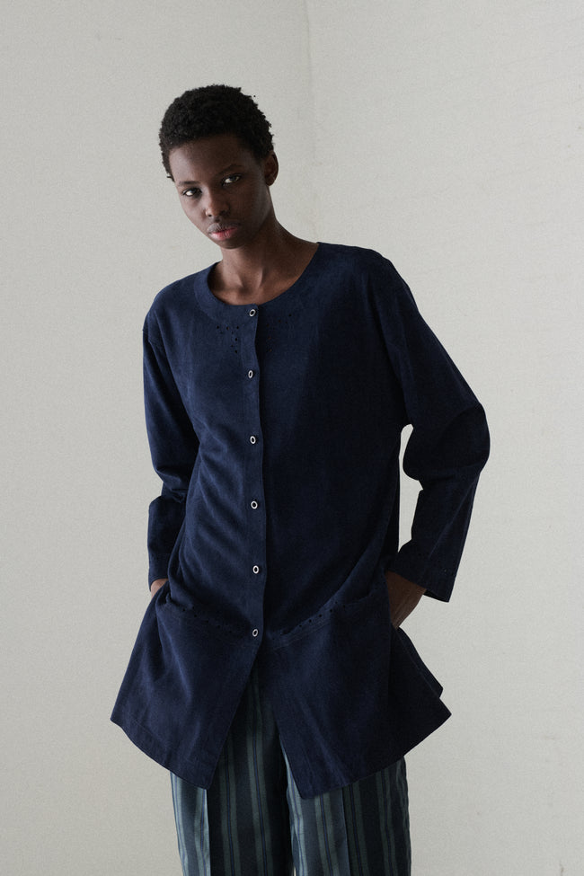 Jean Muir Navy Suede Blouse - Desert Vintage