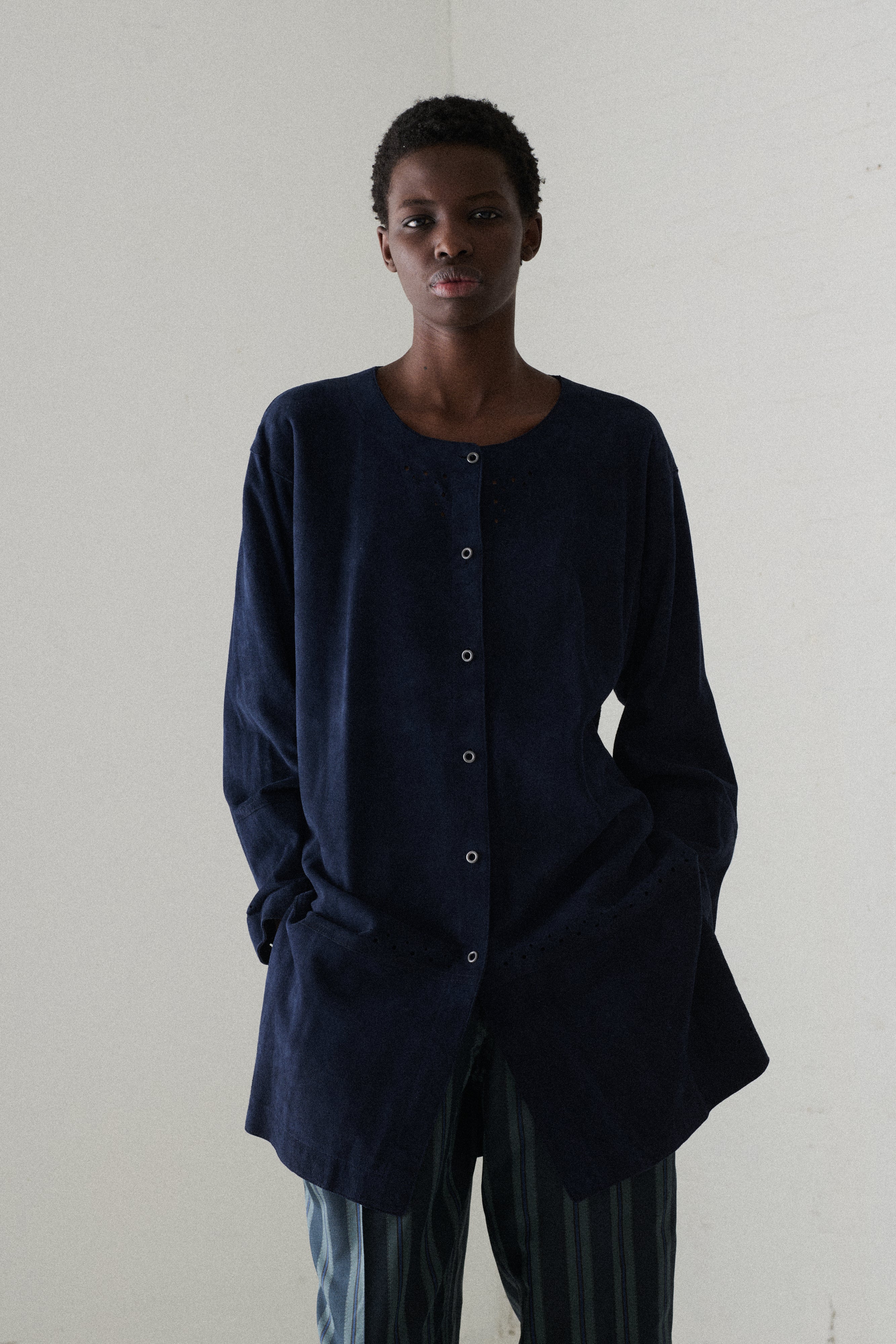 Jean Muir Navy Suede Blouse - Desert Vintage