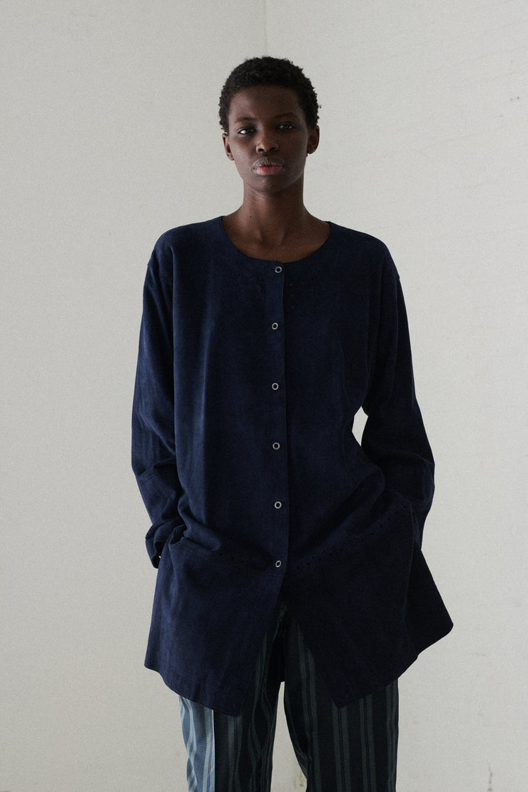 Jean Muir Navy Suede Blouse - Desert Vintage