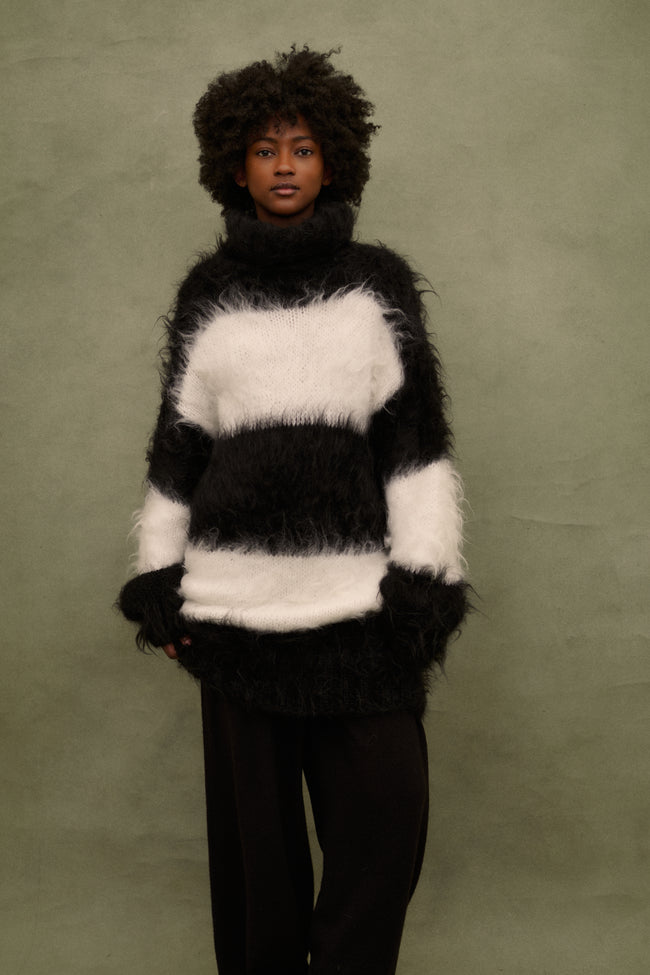 Black and White Mohair Sweater - Desert Vintage