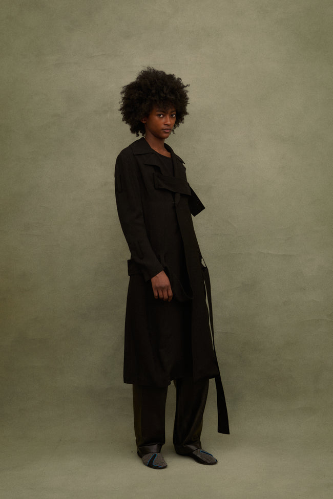 2000s Yohji Yamamoto Black Strap Coat - Desert Vintage