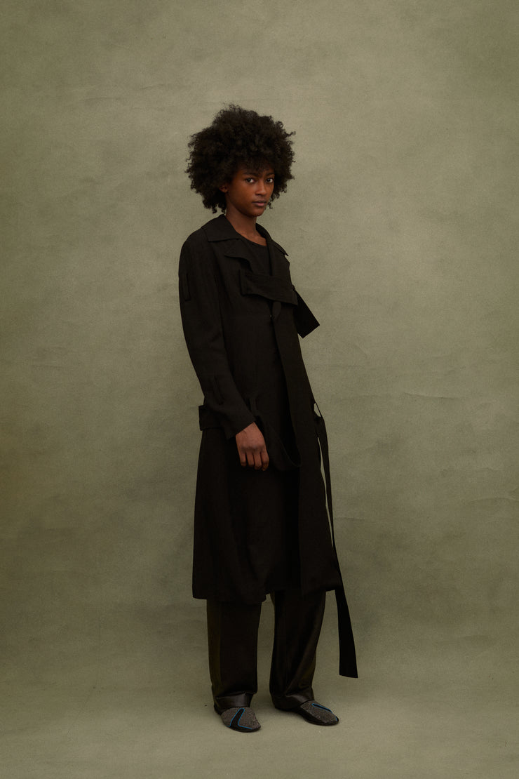 2000s Yohji Yamamoto Black Strap Coat - Desert Vintage