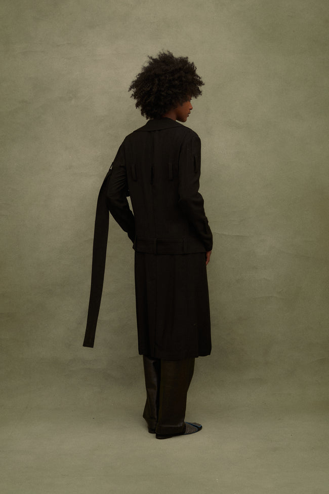 2000s Yohji Yamamoto Black Strap Coat - Desert Vintage