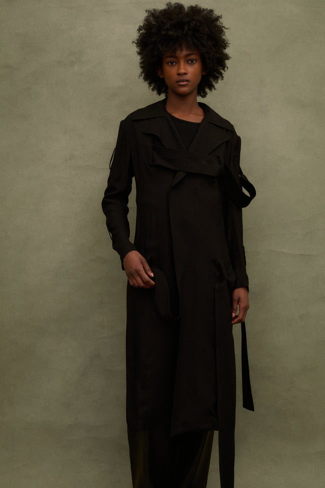 2000s Yohji Yamamoto Black Strap Coat - Desert Vintage