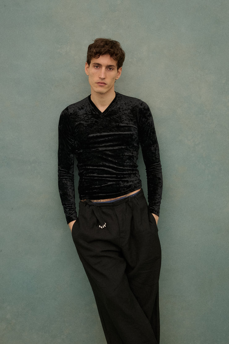 JPG Homme Black Velvet Top - Desert Vintage