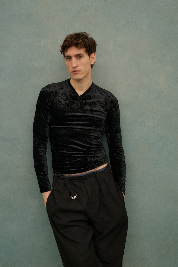 JPG Homme Black Velvet Top - Desert Vintage