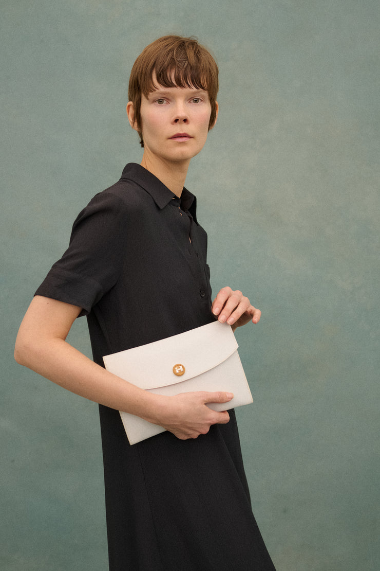 Hermes White Leather Rio Clutch - Desert Vintage