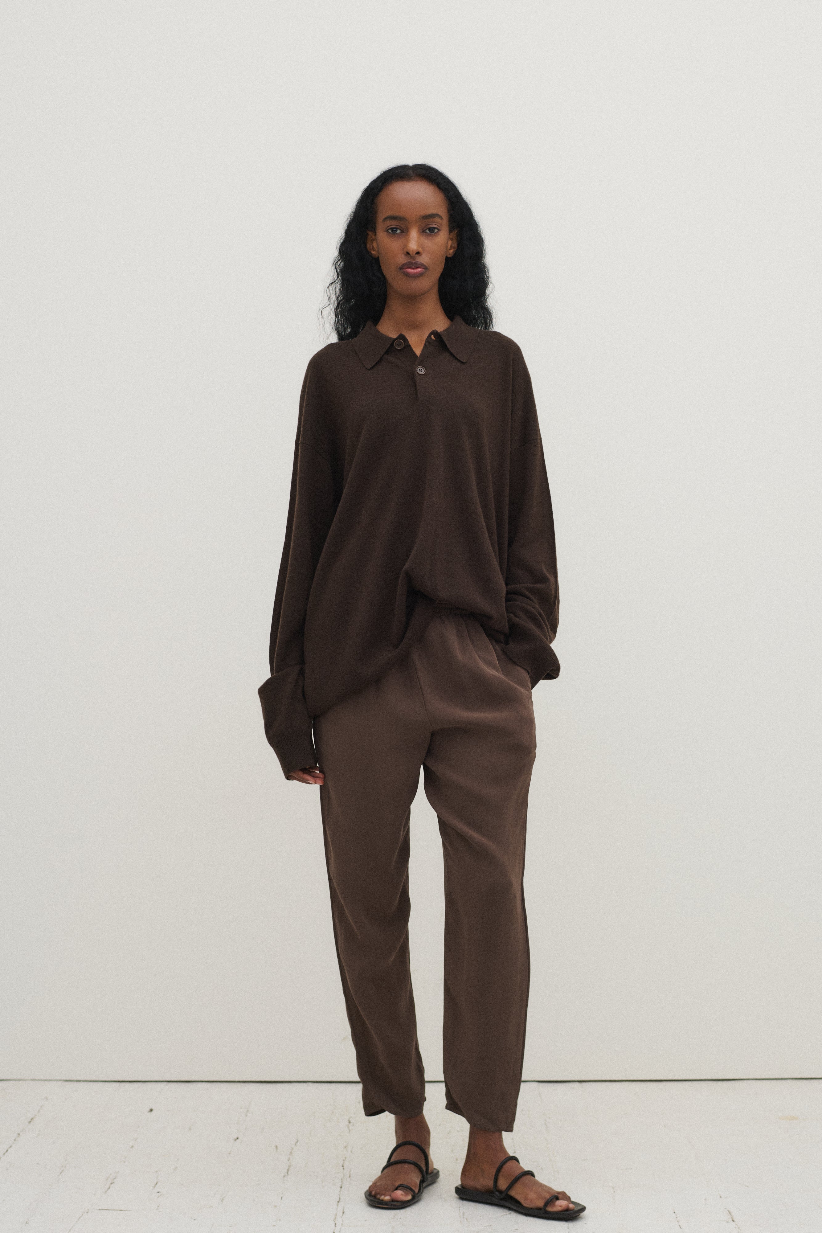 Zoran Brown Silk Trousers - Desert Vintage
