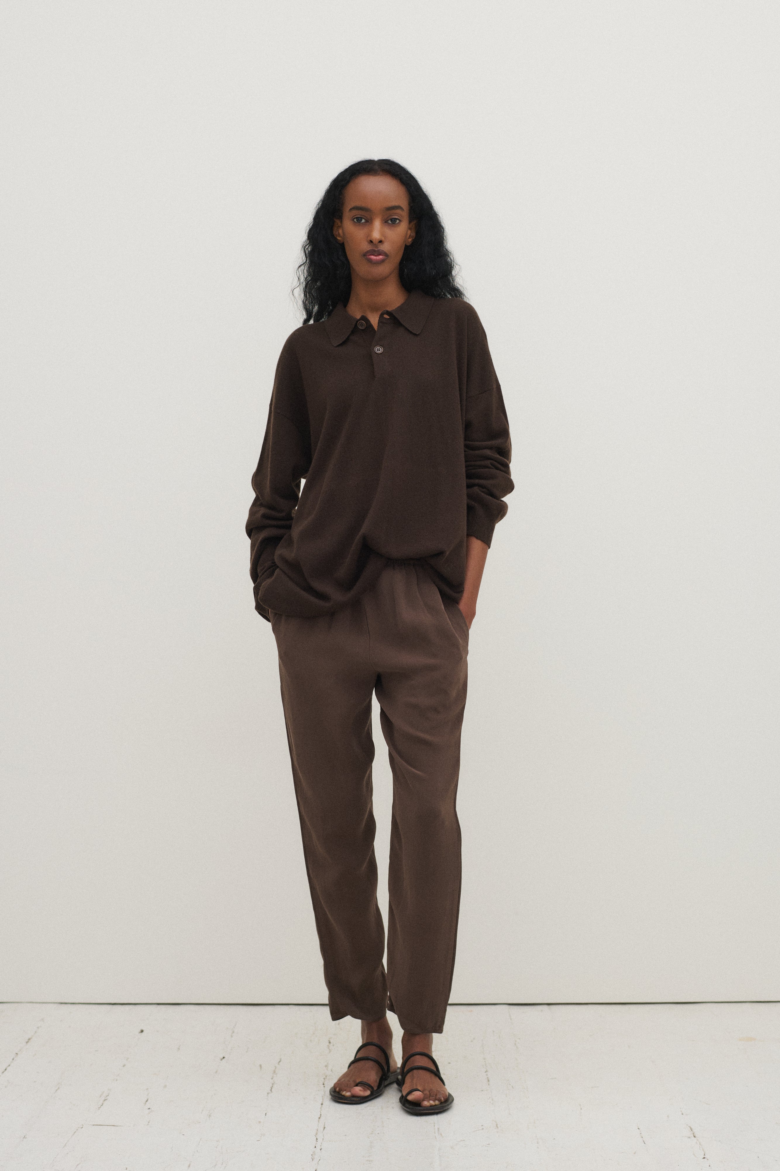 Zoran Brown Silk Trousers - Desert Vintage