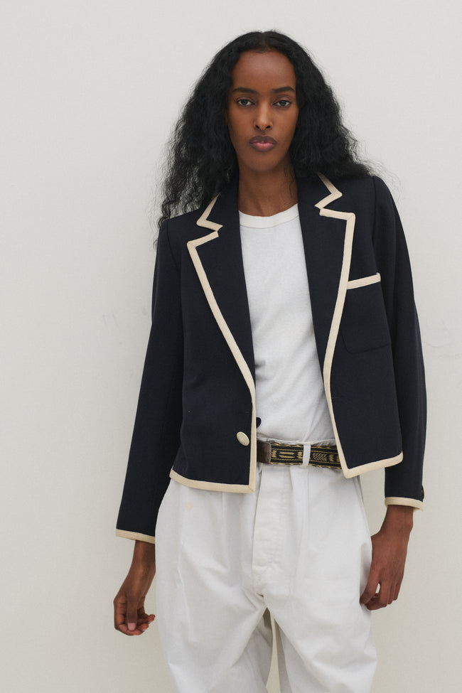 Ysl Navy Cropped Coat - Desert Vintage