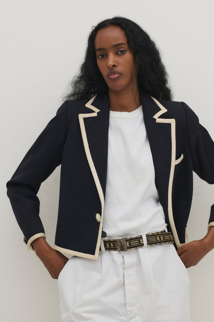 Ysl Navy Cropped Coat - Desert Vintage