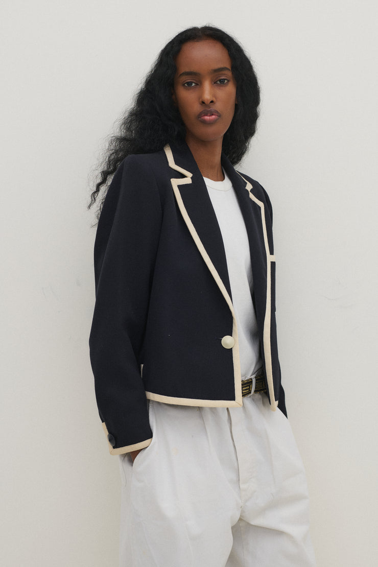 Ysl Navy Cropped Coat - Desert Vintage