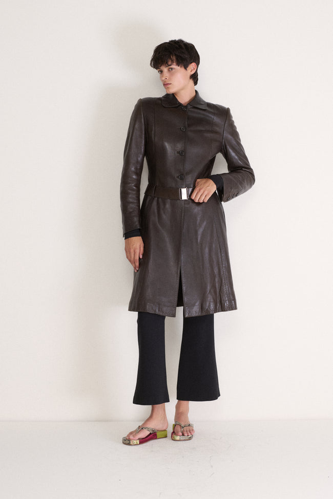 Prada Chocolate Leather Coat - Desert Vintage