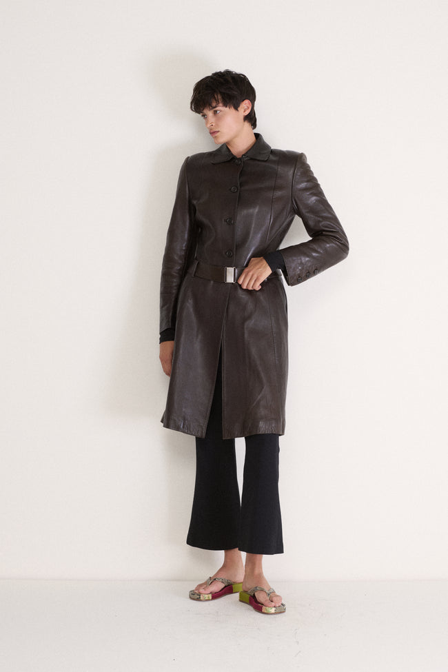 Prada Chocolate Leather Coat - Desert Vintage