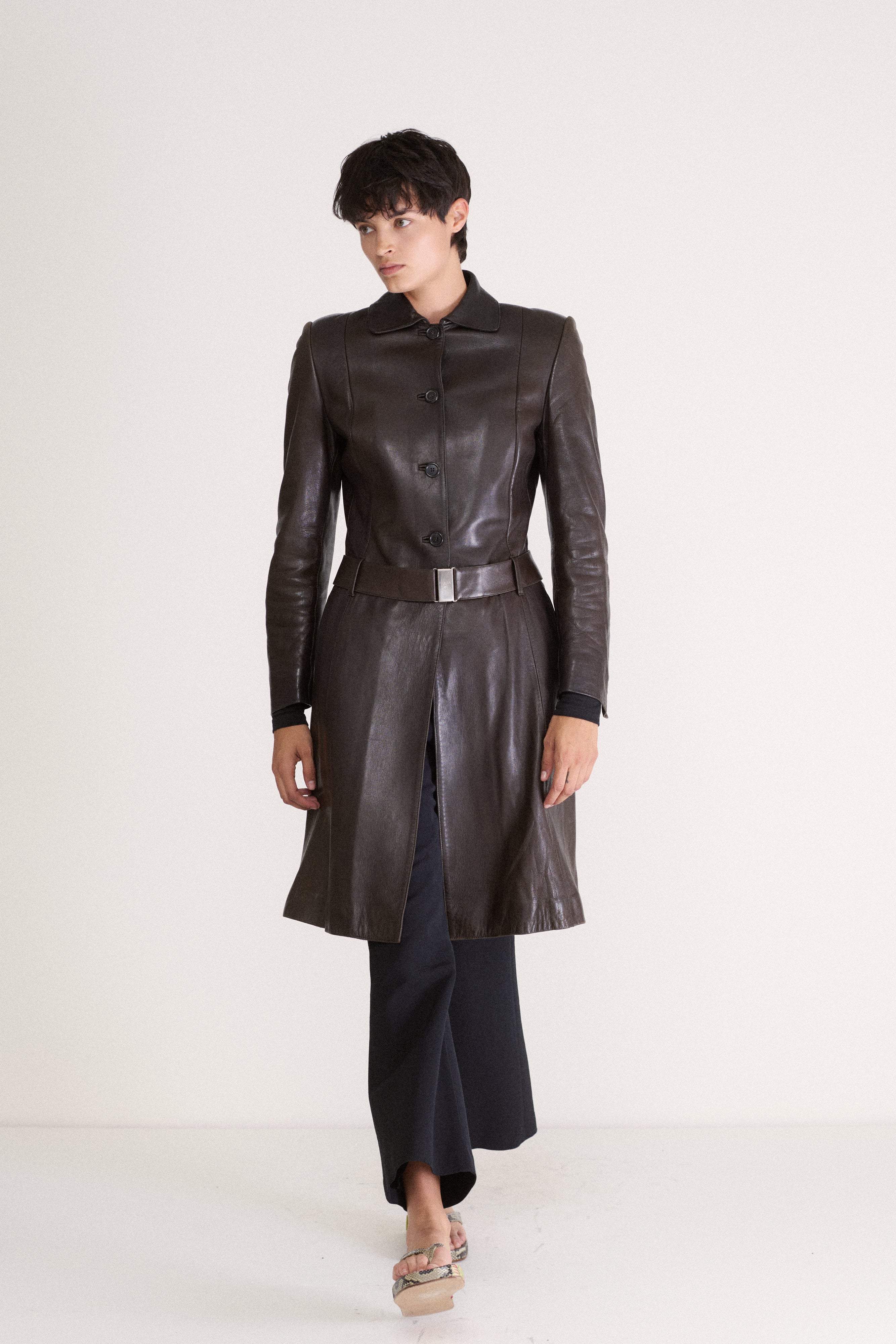 Prada Chocolate Leather Coat - Desert Vintage