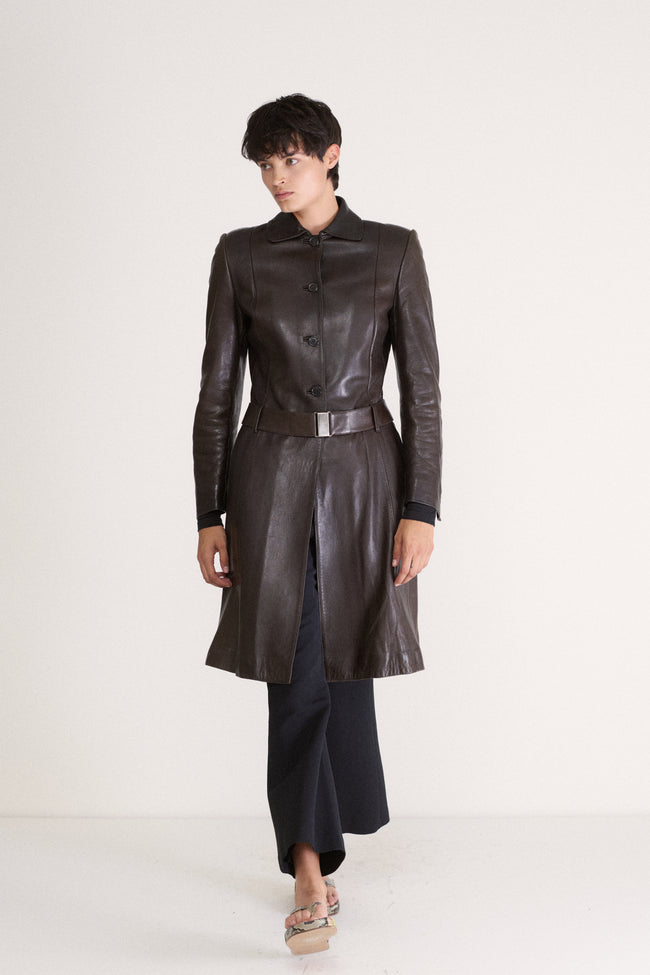 Prada Chocolate Leather Coat - Desert Vintage