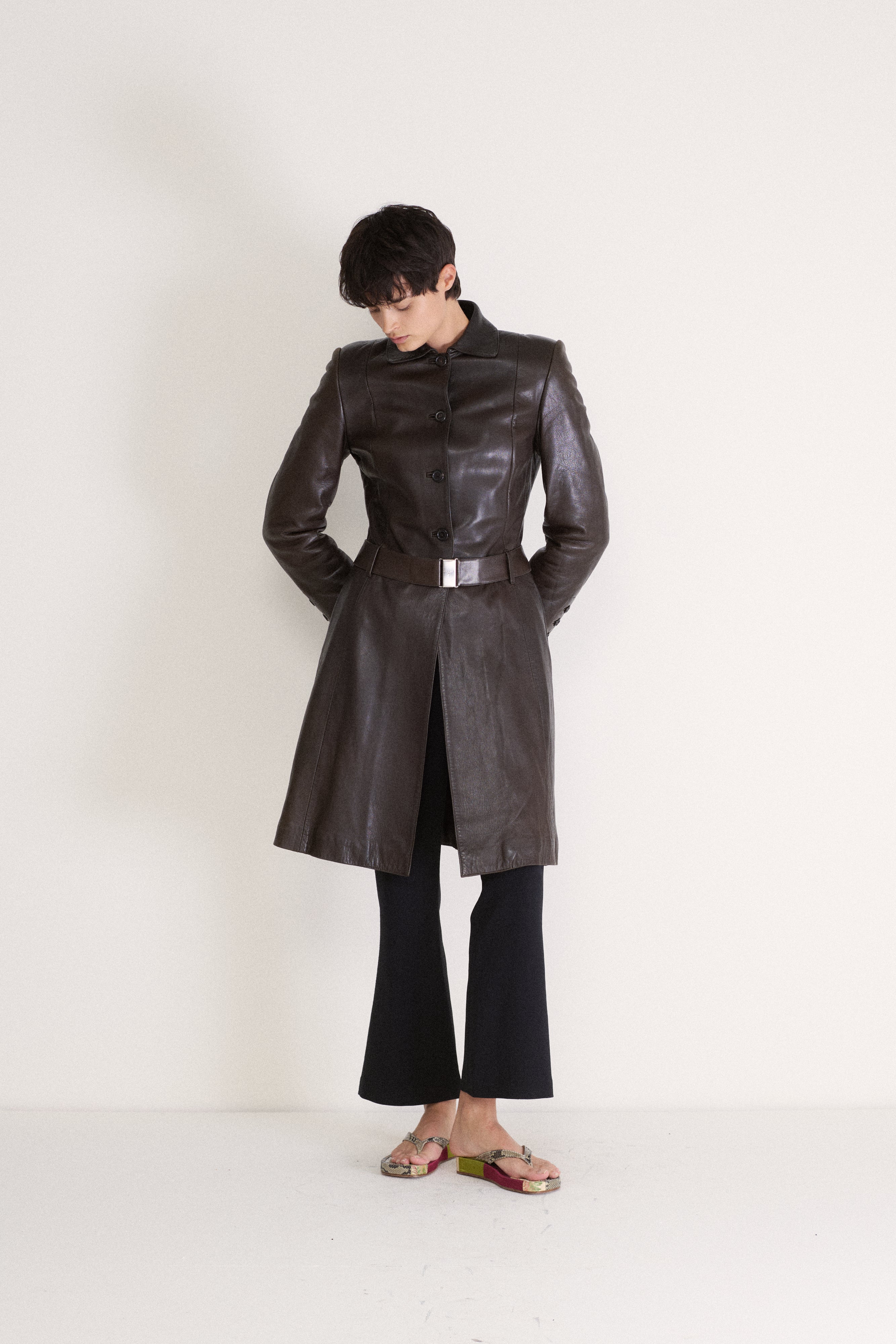 Prada Chocolate Leather Coat - Desert Vintage