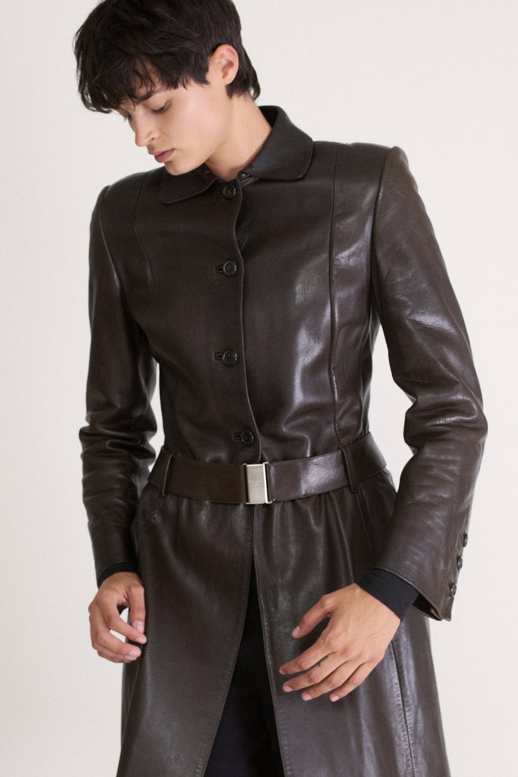 Prada Chocolate Leather Coat - Desert Vintage