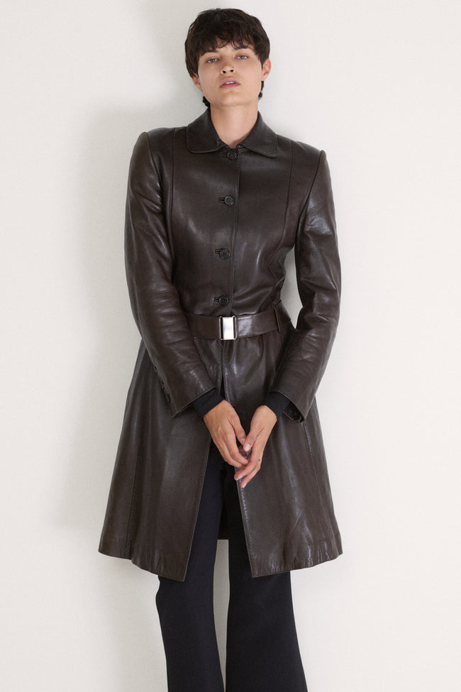 Prada Chocolate Leather Coat - Desert Vintage