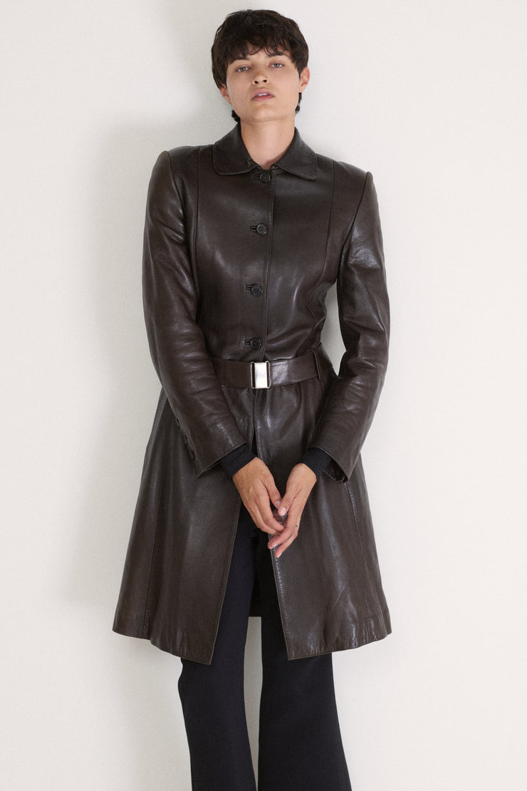 Prada Chocolate Leather Coat - Desert Vintage
