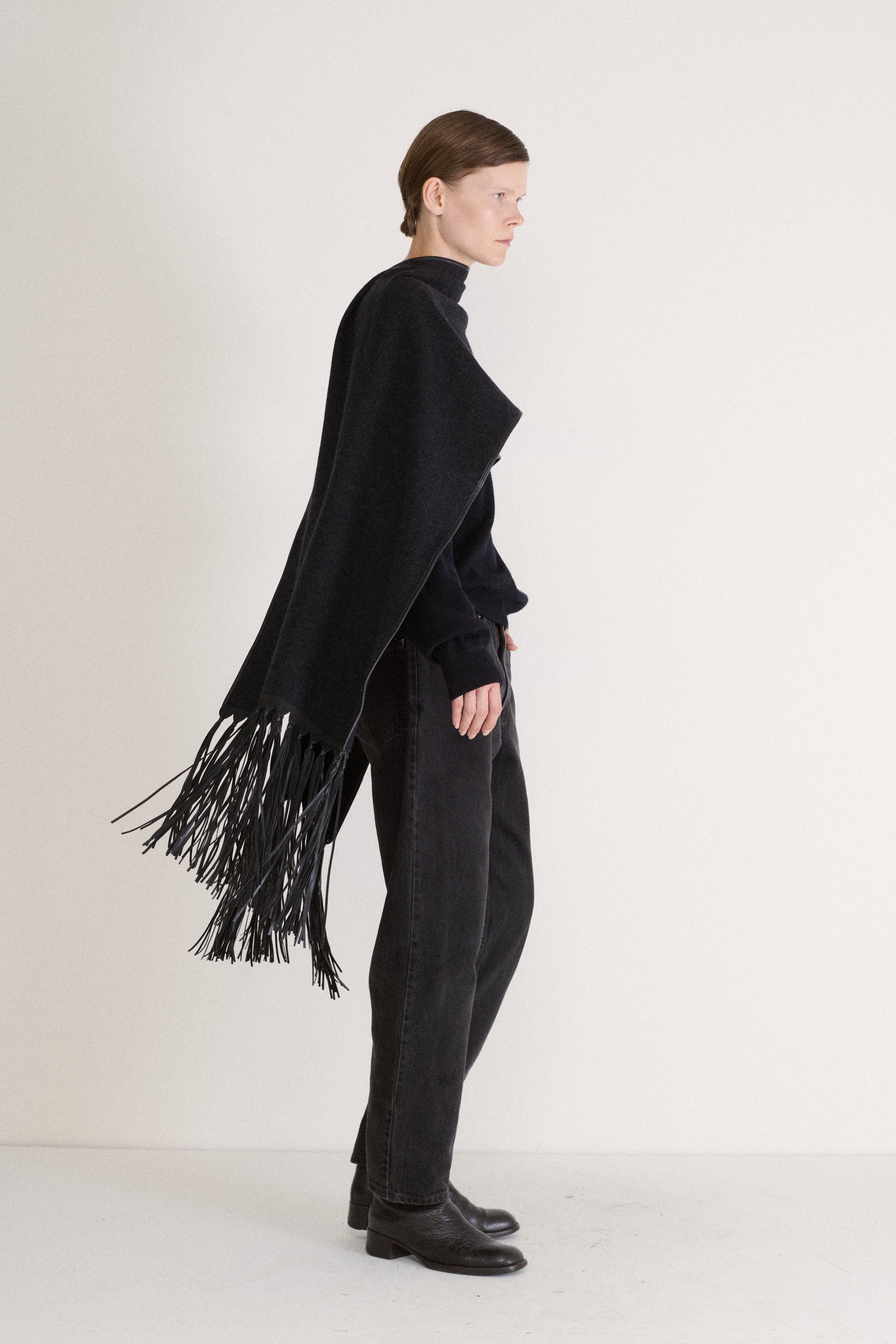 Cashmere and Leather Fringe Scarf - Desert Vintage