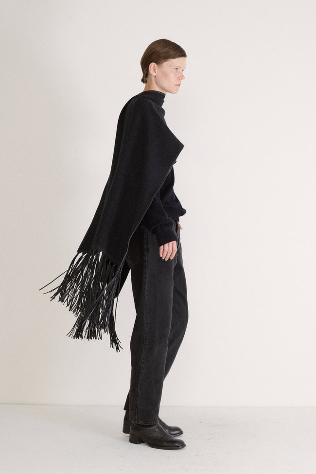 Cashmere and Leather Fringe Scarf - Desert Vintage