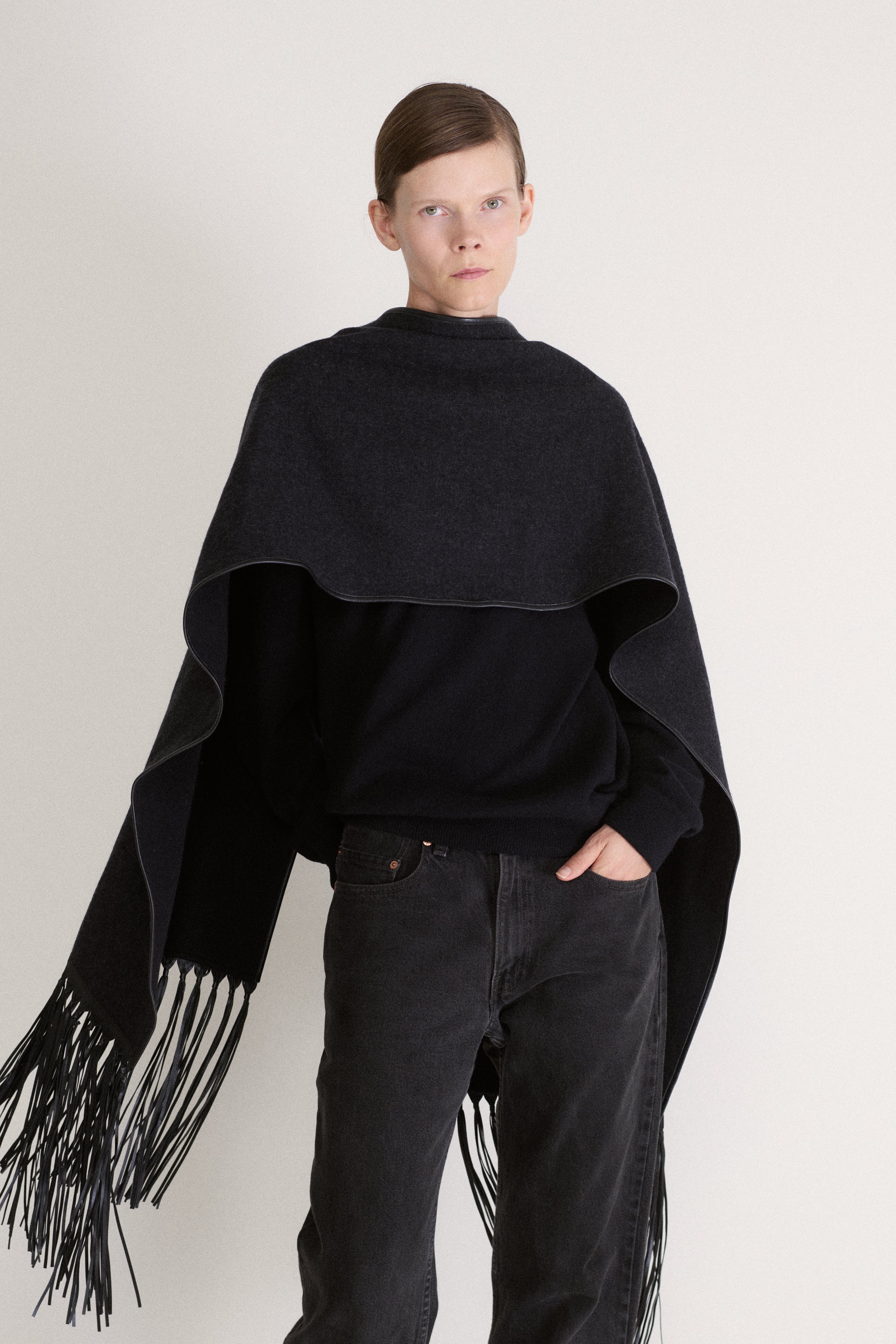 Cashmere and Leather Fringe Scarf - Desert Vintage