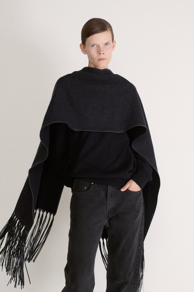 Cashmere and Leather Fringe Scarf - Desert Vintage