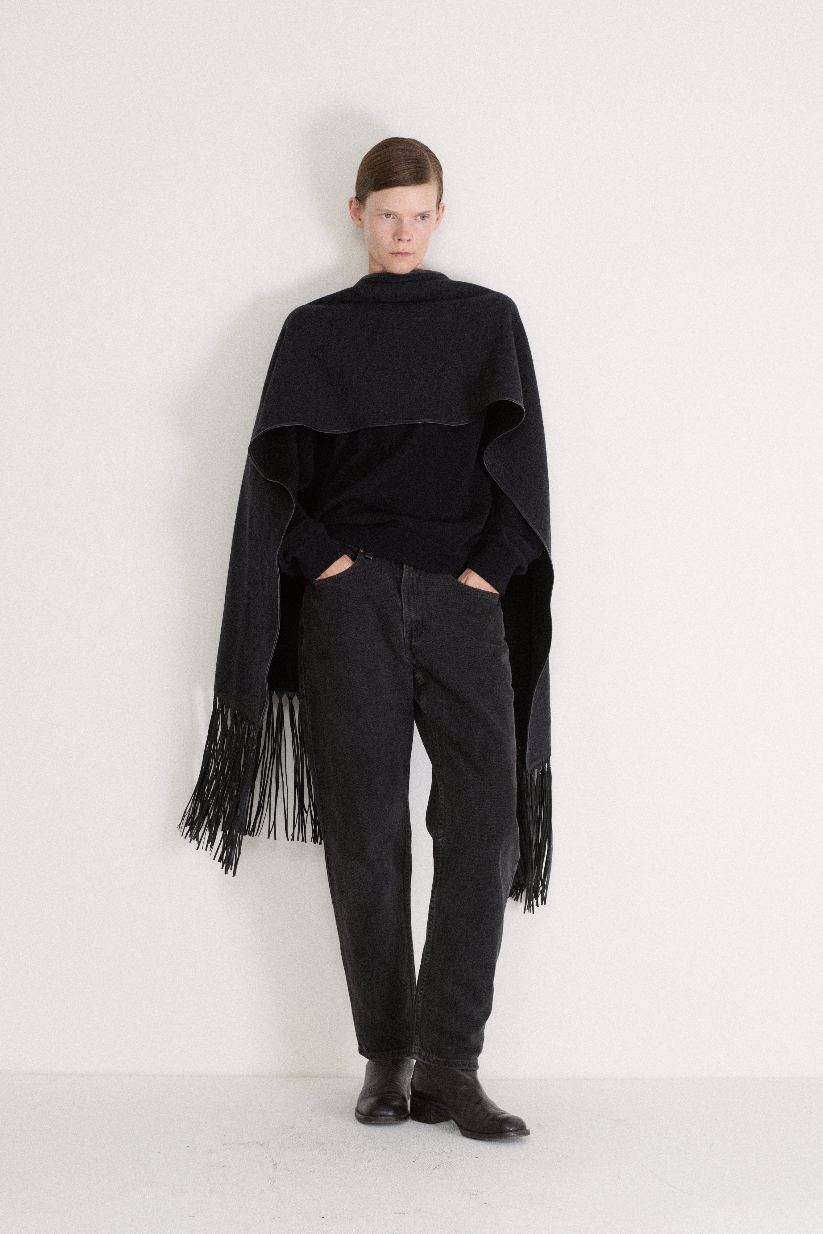 Cashmere and Leather Fringe Scarf - Desert Vintage